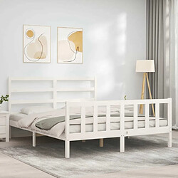 Acheter Maison Chic Lit adulte - Cadre Structure de lit avec tête de lit Contemporain blanc 160x200 cm bois massif -MN59321