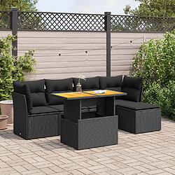 vidaXL Salon de jardin 6 pcs avec coussins noir résine tressée