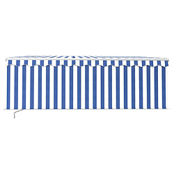 Avis Maison Chic Auvent manuel rétractable avec store | store extérieurs de porte | Marquise Brise-soleil et LED 4x3 m Bleu et blanc -GKD45511