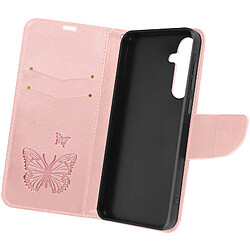 Avizar Étui pour Samsung A35 5G Portefeuille Papillon avec Dragonne Rose Champagne