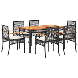 vidaXL Ensemble à manger de jardin coussins 7pcs Noir Résine tressée