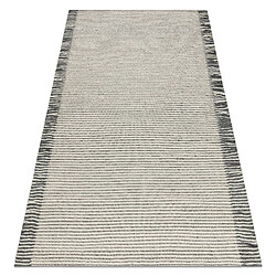 RUGSX Tapis en laine TAHAR 99003F crème gris - TISSÉ MAIN Lignes, franges 200x290 cm