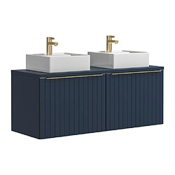 Avis Vente-Unique Meuble de salle de bain suspendu double vasque strié bleu - 120 cm - JOSEPHA