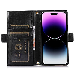 Etui en PU texture litchi, anti-écaillage avec pochette à fermeture éclair et sangle pour votre iPhone 14 Pro Max - noir