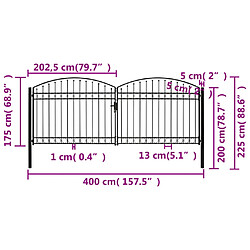 Acheter vidaXL Portillon double porte avec dessus arqué Acier 400x175 cm Noir