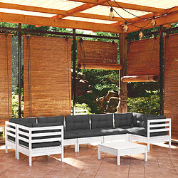 vidaXL Salon de jardin 8 pcs avec coussins blanc bois de pin