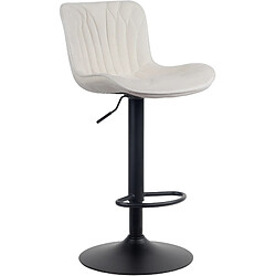 Decoshop26 Tabouret de bar chaise haute x1 avec coutures décoratives en tissu velours crème pieds en métal noir 10_0005170