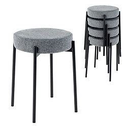 Helloshop26 Lot de 4 tabourets empilables catre en métal siège en lin 40 x 40 x 50 cm (l x l x h) style moderne gris 20_0008808