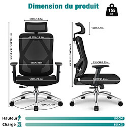 Chaise de Bureau Lexzurn 3D Soutien lombaire Ergonomique, Appui-tête et Accoudoir Ajustable pas cher