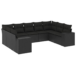 Maison Chic Salon de jardin 9 pcs avec coussins | Ensemble de Table et chaises | Mobilier d'Extérieur noir résine tressée -GKD80379