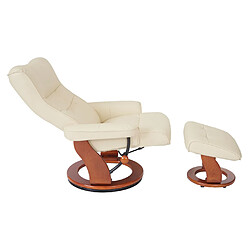 Mendler Robas Lund fauteuil relax Montreal, fauteuil de télévision, tabouret, cuir, charge 130kg ~ crème, doré pas cher