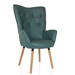 Fauteuil à oreilles / fauteuil vintage HAVENIO I tissu menthe hjh LIVING pas cher