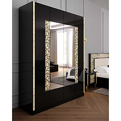 Dansmamaison Armoire 4 portes battantes Noir brillant/Or - NAHESA