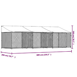 vidaXL Cage pour chien avec toit et portes gris 6x2x2m acier galvanisé pas cher