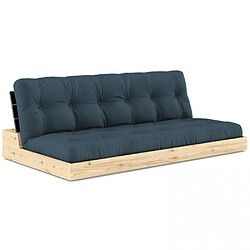 Inside 75 Canapé lit futon BASE bleu pétrole couchage 130cm dossiers noirs coffres