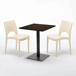 Avis Grand Soleil Table carrée 60x60 pied noir et plateau bois avec 2 chaises colorées Paris Kiss - Beige