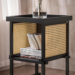 Acheter SoBuy HFBT03-SCH Table d'appoint Design, Table Basse Carrée, Bout de Canapé, Table de Chevet avec Compartiment Ouvert, Cadre en Bambou, Noir et Jaune, L40xP40xH60cm