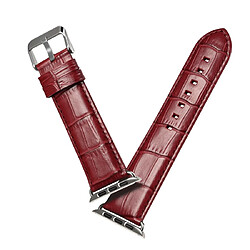 Wewoo Denior Crocodile Grain Watch Bracelet en cuir de vachette pour Apple Series 5 & 4 40 mm / 3 & 2 & 1 38 mm rouge foncé