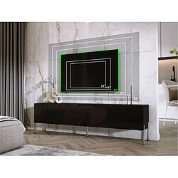 3XELIVING Meuble TV en couleur Noir mat avec pieds droits en chrome, D: l : 170 cm, H : 52 cm, P : 32 cm pas cher