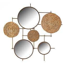 BigBuy Home Décoration murale Doré Naturel Fer Miroir Fibre naturelle 75 x 5 x 74 cm