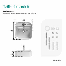 EMKE Vasque à Poser en céramique, Lavabo rectangulaire en céramique Arc, blanc brillant - 40 x 40 x 11 cm pas cher