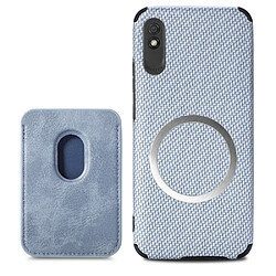 Coque en TPU + PU Anti-rayures, anti-choc, texture fibre de carbone avec porte-carte, bleu pour votre Xiaomi Redmi 9A