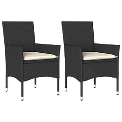 vidaXL Chaises de jardin avec coussins lot de 2 noir résine tressée