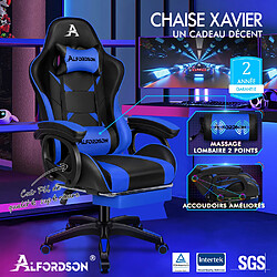 ALFORDSON Chaise Gaming avec Chaise Bureau de Massage Lombaire Bleu et Noir