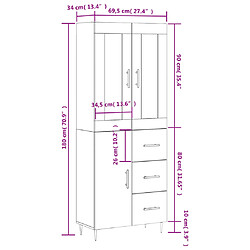 vidaXL Buffet haut Blanc 69,5x34x180 cm Bois d'ingénierie pas cher