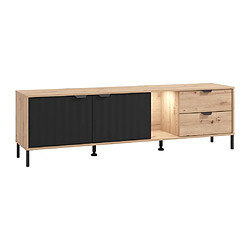 Acheter Vente-Unique Meuble TV 2 portes, 2 tiroirs et 1 niche avec LEDs - Naturel et noir - MEVIELA