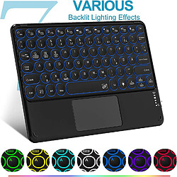 Clavier Bluetooth avec pavé tactile rechargeable portable sans fil Bluetooth pour tablette avec pavé tactile et rétroéclairage 7 couleurs compatible pour iPad, iPhone, iOS Android Windows (noir)