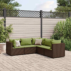 vidaXL Salon de jardin 5 pcs avec coussins Marron Résine tressée