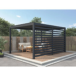 Vente-Unique Pergola bioclimatique autoportante électrique anthracite en aluminium avec lames orientables et claustra 3,68 m - 12 m² - AMADORA