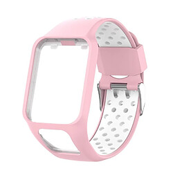 Bracelet de montre en silicone double couleur souple compatible pour TomTom 2/3Music(Rose+Blanc)