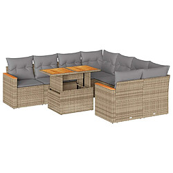 vidaXL Salon de jardin avec coussins 9 pcs beige résine tressée acacia