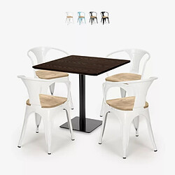 Ahd Amazing Home Design ensemble table horeca 90x90cm bar restaurant et 4 chaises style dunmore - Blanc