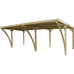 Gardenas Carport double en bois et panneaux ondulés Capri 6 x 5,5 m.