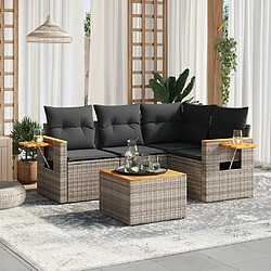 Maison Chic Salon de jardin 5 pcs avec coussins | Ensemble de Table et chaises | Mobilier d'Extérieur gris résine tressée -GKD20007