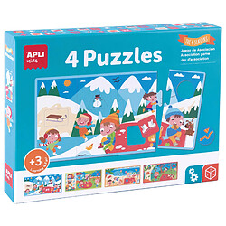 Apli Association Puzzle les 4 Saisons - 4 Puzzles de 4 Pièces xxl - Eléments Géométriques Découpés - Puissance Psychomotrice Fine et Concentration - Boîte 20.58x20.58mm - Puzzle 36x18cm - Pièce 9x18cm - Couleur Multicolore