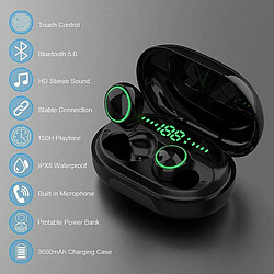 Chrono Ecouteur Bluetooth, Écouteur sans Fil 150h de Lecture stéréo 6D CVC 8.0 Oreillette Bluetooth 5.0 avec Affichage LED Commande Tactile, Auriculaires Sport IP8 Étanche avec 3500mA Étui de Chargement(Noir)