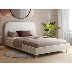 Vente-Unique Lit 160 x 200 cm - Tissu effet bouclettes - Ecru + Matelas - SANTADI 