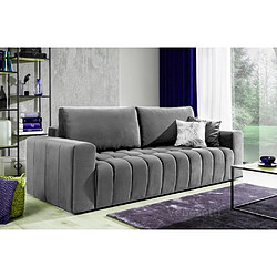 VENESETTI Canapé 3 places convertible et espace de rangement - Gris - en tissu velours de qualité luxe, LAZIO