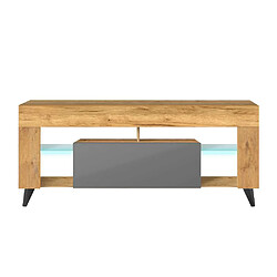 Selsey Meuble TV - HugoB - 140 cm - chêne lancaster / gris brillant - avec LED