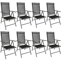 Tectake Lot de 8 chaises de jardin pliantes en aluminium - noir/anthracite