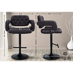 Decoshop26 Tabouret de bar x1 avec repose-pied et accoudoirs capitonné en tissu noir support en métal noir 10_0004795 pas cher