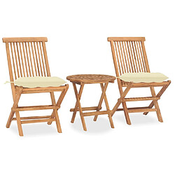 Maison Chic Mobilier à dîner 3 pcs pliable de jardin avec coussins - Ensemble table et chaises d'extérieur - Salon/Mobilier de jardin classique Teck -MN37602