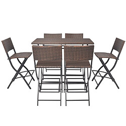 Avis Maison Chic Mobilier à dîner pliable 7 pcs- Ensemble table et chaises d'extérieur - Salon/Mobilier de jardin classique Acier Résine tressée Marron -MN99519