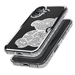 Avizar Coque Paillette pour iPhone 16 Motif Ourson avec Strass Argent