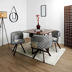 The Home Deco Factory Ensemble table carrée et 4 chaises encastrables Patchwork gris.