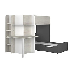 Acheter Vente-Unique Lits superposés d'angle 2 x 90 x 190 cm - Avec bureau - Gris, blanc et noir + Matelas - SAMUEL